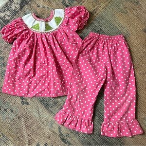 Girls Lolly Wolly Doodle Pink Polka Dot Christmas Tree Set Outfit sz 3